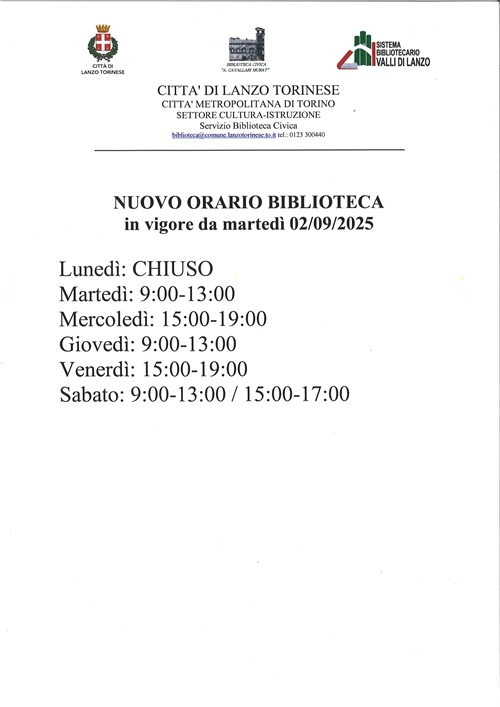 Nuovo orario Biblioteca Civica