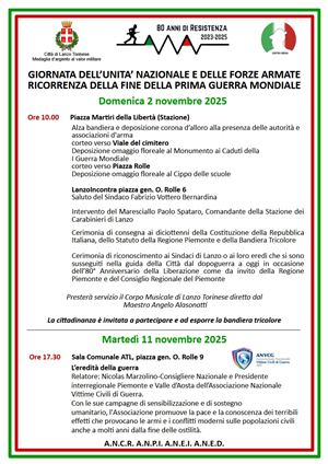 Giornata dell'Unita' Nazionale e delle Forze Armate
Ricorrenza della fine della prima guerra mondiale