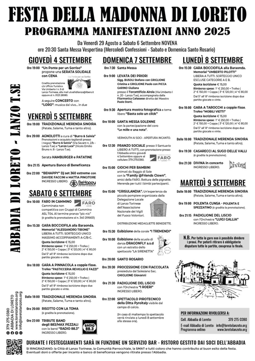 Festa della Madonna di Loreto - da Giovedì 4 a Martedì 9 Settembre 2025.

